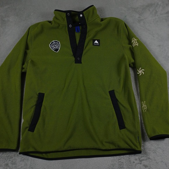 Burton Sweater Mens XL Green Fleece Outdoor Activewear Pockets Pullover - Picture 1 of 8
